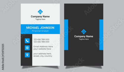 Business card design template, Clean professional business card template, visiting card, vertical business card template.