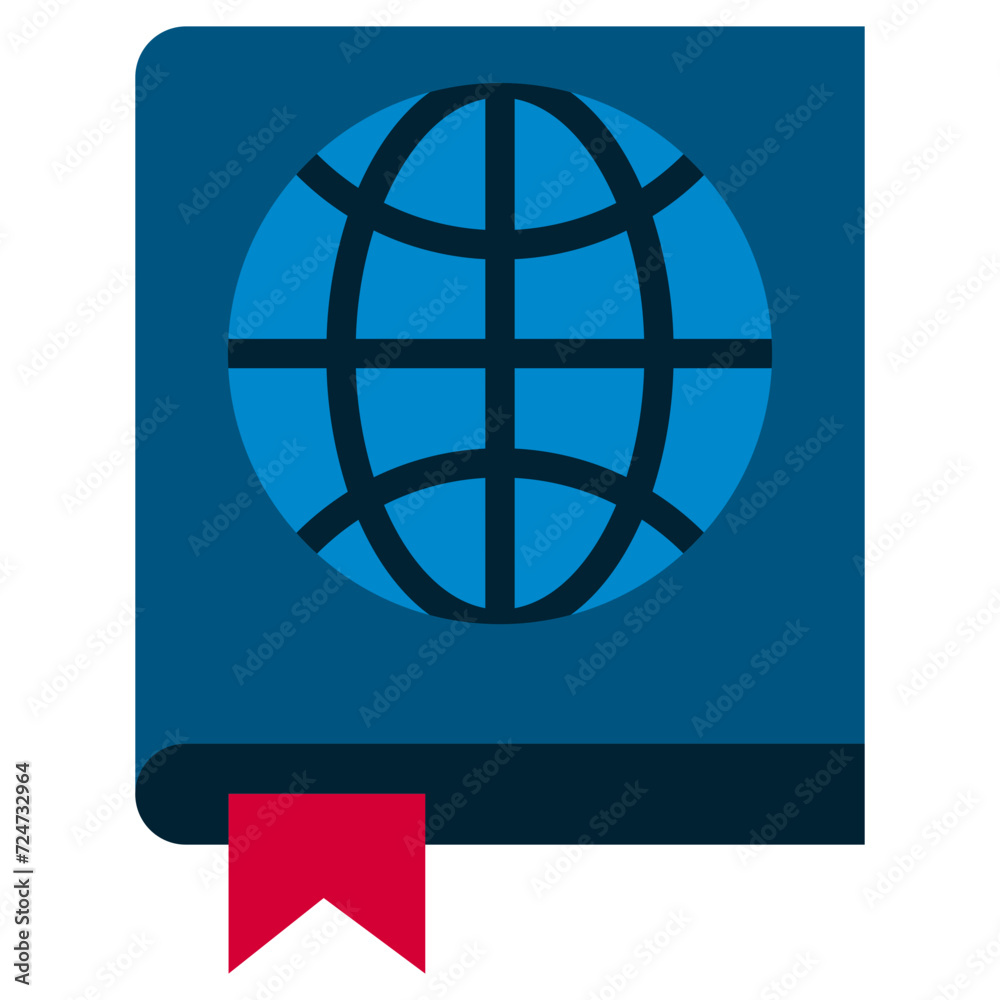 Globe book icon, flat design style icon, colour icon vector illustration. Globe book icon, flat design style icon, colour icon vector illustration.