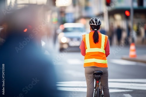 cyclist waiting at a traffic light with camera monitoring in the background