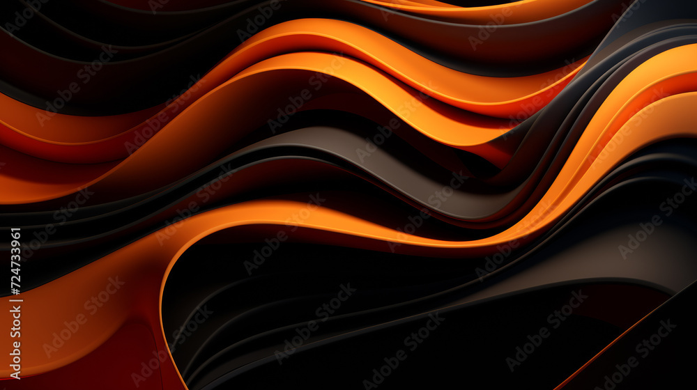 Obraz premium Abstract futuristic background with black and orange wave shapes. Visualization of motion waves. Wallpaper or backdrop for modern projects
