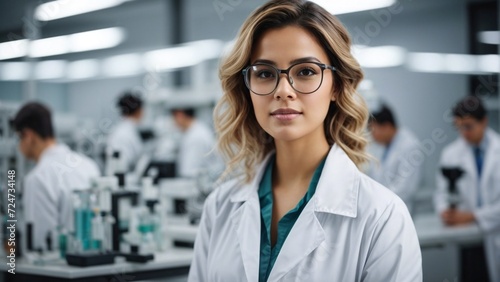 Beautiful Young Woman Scientist Leading a Team of Specialists in a Medical Science Laboratory