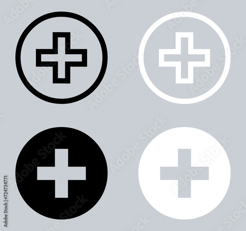 Set of Add icon. Plus icon sign symbol in trendy flat style. Medical cross vector icon illustration isolated on gray background