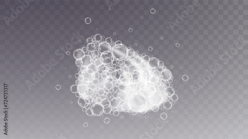 This vector template shows a bath foam with shampoo bubbles isolated on a transparent background. It can be used for advertising purposes. Mousse bath foam.