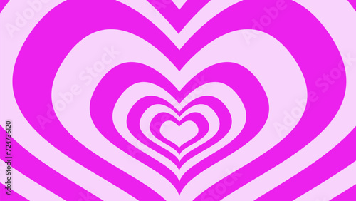 Psychedelic retro neon tunnel in the shape of a heart. Hypnotic rainbow romantic 70s background horizontal banner