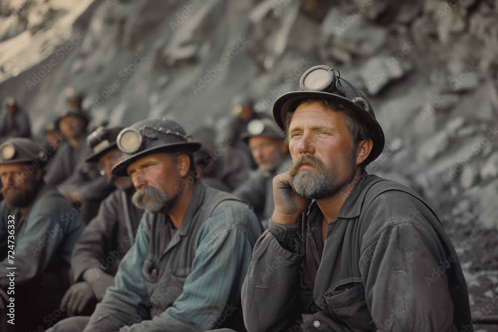 group of miners resting during break time