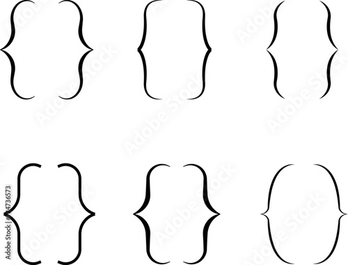 Curly braces, double symmetric brackets. Vector Typography symbols pair, frames for punctuation, maths, elements sign for text quote, mathematics.