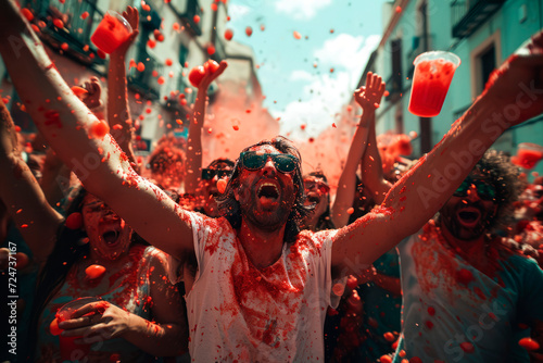 La Tomatina Festival: A Colorful and Messy Celebration of Spanish Tradition and Culture.Spain's Famous Tomato Fight Festival  photo