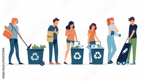 People clean up garbage. Volunteers gathering trash recycle. Characters cleaning environment litter. Waste collectors vector set. People collect trash and rubbish, cleaning environmental illustration 