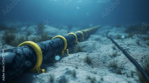 Submarine internet communication cable on the seabed in the ocean (3d illustration)     © Emil