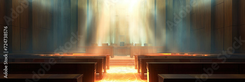 empty courtroom, sun rays photo