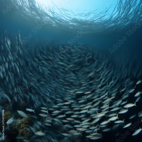 A school of fish in the form of a tunnel.