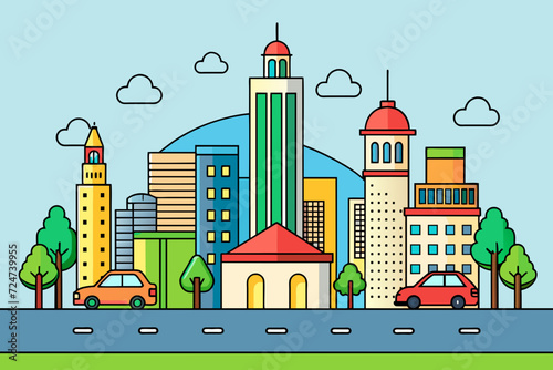 beautiful vector future city art town hail urban metropolis streets cartoon modern