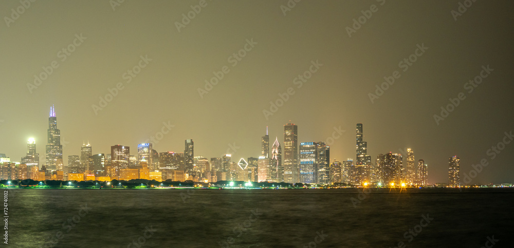 chicago city skyline at night during summer