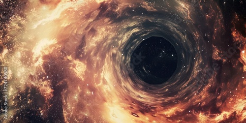 A cosmic black hole pulls in a vibrant nebula