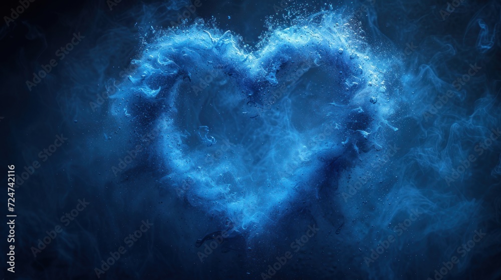 a blue heart shaped object in the middle of a dark blue background with ...