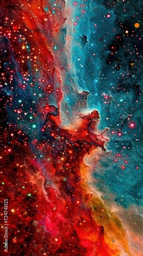 A vibrant abstract of cosmic particles and nebulae