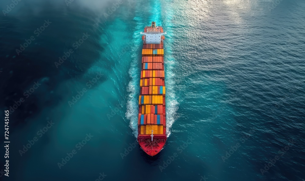 cargo ship at sea, seen from above cargo ship at sea, seen from above