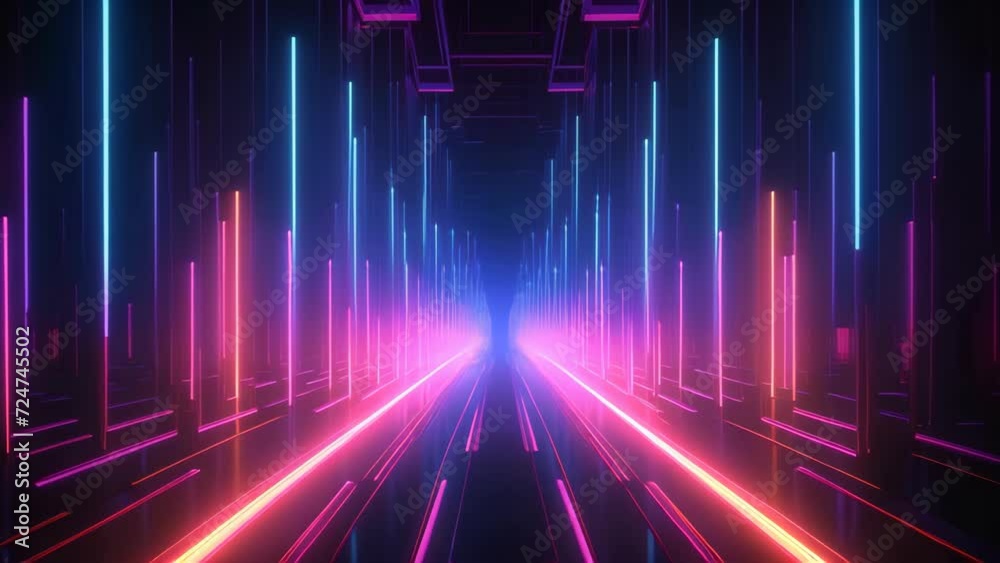3d render abstract geometric background of colorful neon lines glowing in the dark futuristic wallpaper.