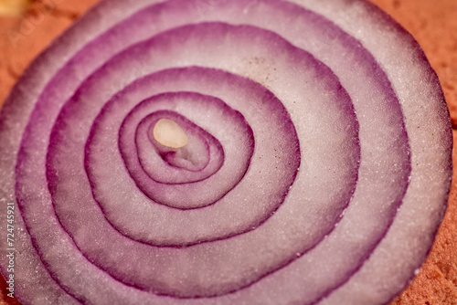 cut red onion seen close up, macro image