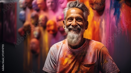 Joyful Man With Sunglasses and Beard Laughing in Delightful Amusement and Happiness, Holi © mohsan