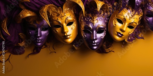 Colorful background featuring Venice Carnival masks in vibrant hues.