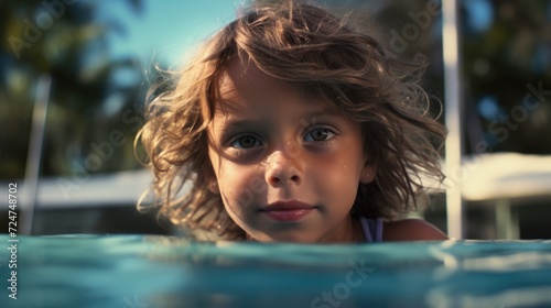A little girl standing in the water. Can be used to depict childhood, playfulness, or summertime fun © Fotograf