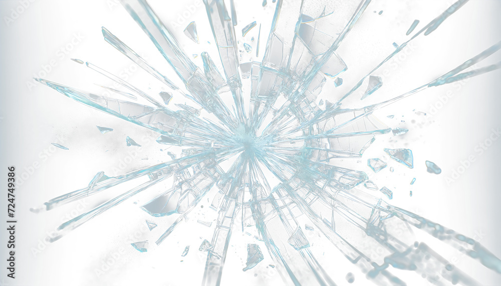 Fototapeta premium Glass mirror breaked shatter with debris super slow motion. Macro camera. PNG Transparent Background