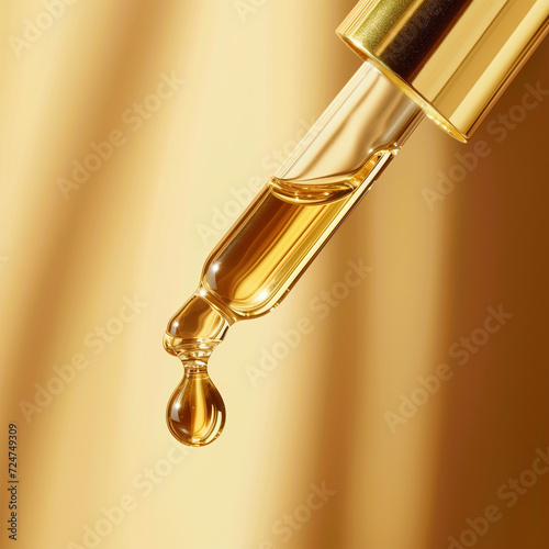 Wallpaper Mural Golden Drop of Jojoba or Argan Oil from Glass Dropper, Luxurious Anti-Aging Serum or Essential Oil Blend, Close-Up of Aromatherapy Elixir for Skincare or Wellness. Torontodigital.ca