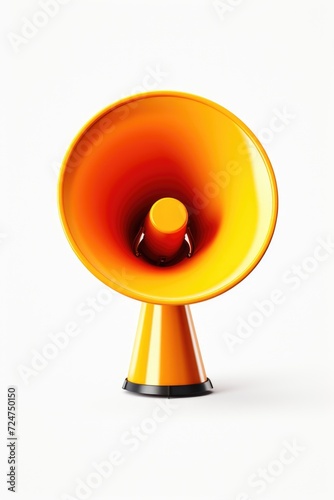 A large orange speaker sitting on top of a table. Suitable for music events and audio equipment promotions © Fotograf