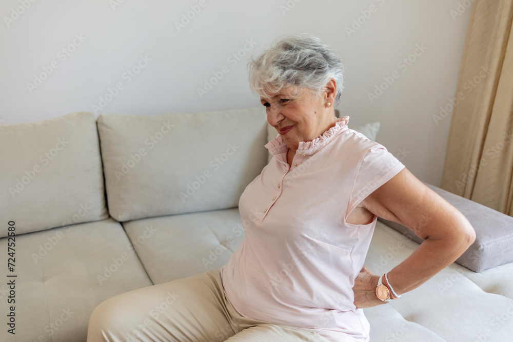 Back pain, elderly woman and health with injury and old age, medical emergency with sick person and wellness. Inflammation, muscle tension and spine, arthritis or fibromyalgia with healthcare. Back pain, elderly woman and health with injury and old age, medical emergency with sick person and wellness. Inflammation, muscle tension and spine, arthritis or fibromyalgia with healthcare.