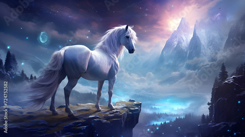 beautiful white horse in the mountains at night time © Abbas Samar shad