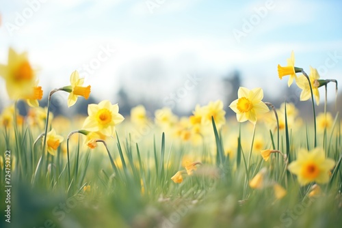 scenic image of a field filled with blooming yellow daffodils