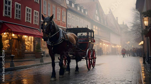 horsecarriage in front of a church photo