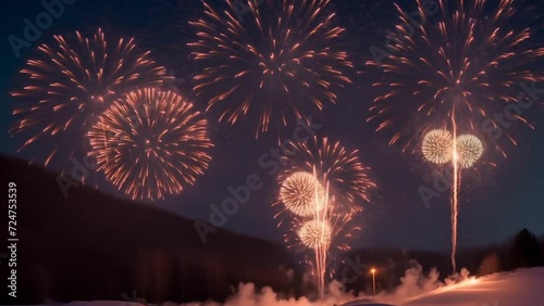 Colorful Fireworks Bursting in the Night Sky. Generative AI.