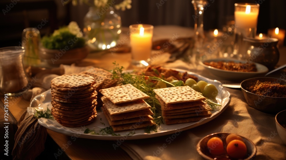 Plate of Crackers and Fruit on Table, passover