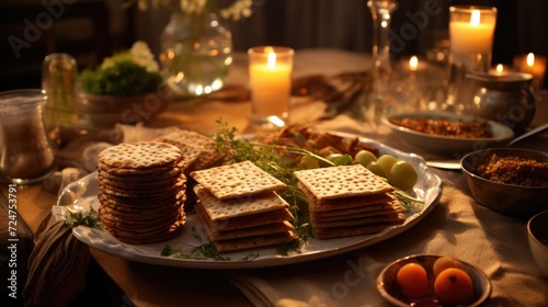 Plate of Crackers and Fruit on Table  passover