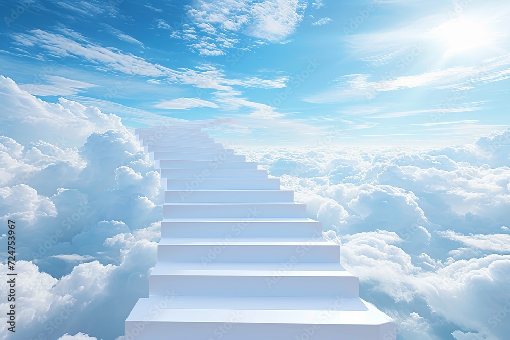 Stairway to success ascending towards endless possibilities in the captivating blue sky
