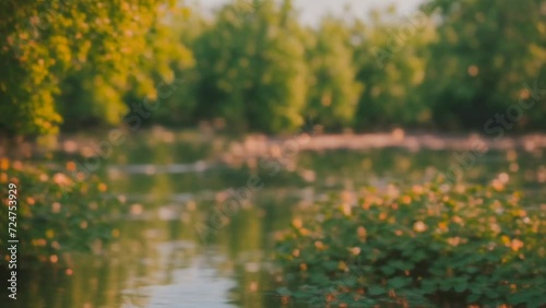 Pristine Body of Water Encircled by Lush Trees and Bushes. Generative AI.