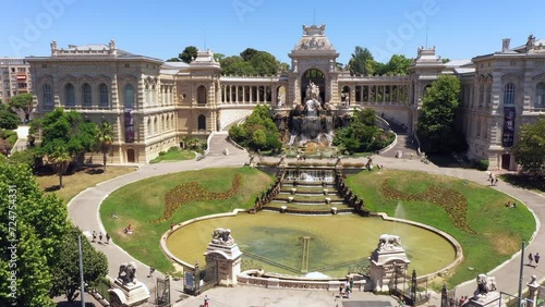 Aerial of Palais Longchamp park in Marseille France