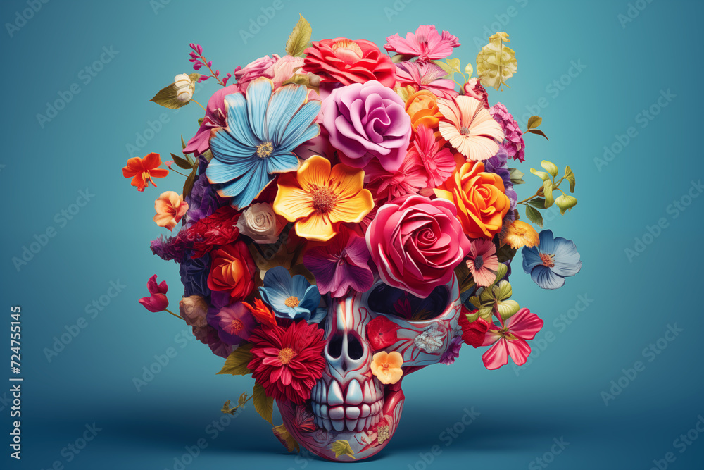 flowers on a catrina skull