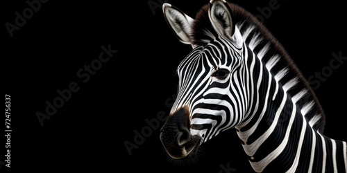 A detailed close-up shot of a zebra s head against a black background. Suitable for various uses