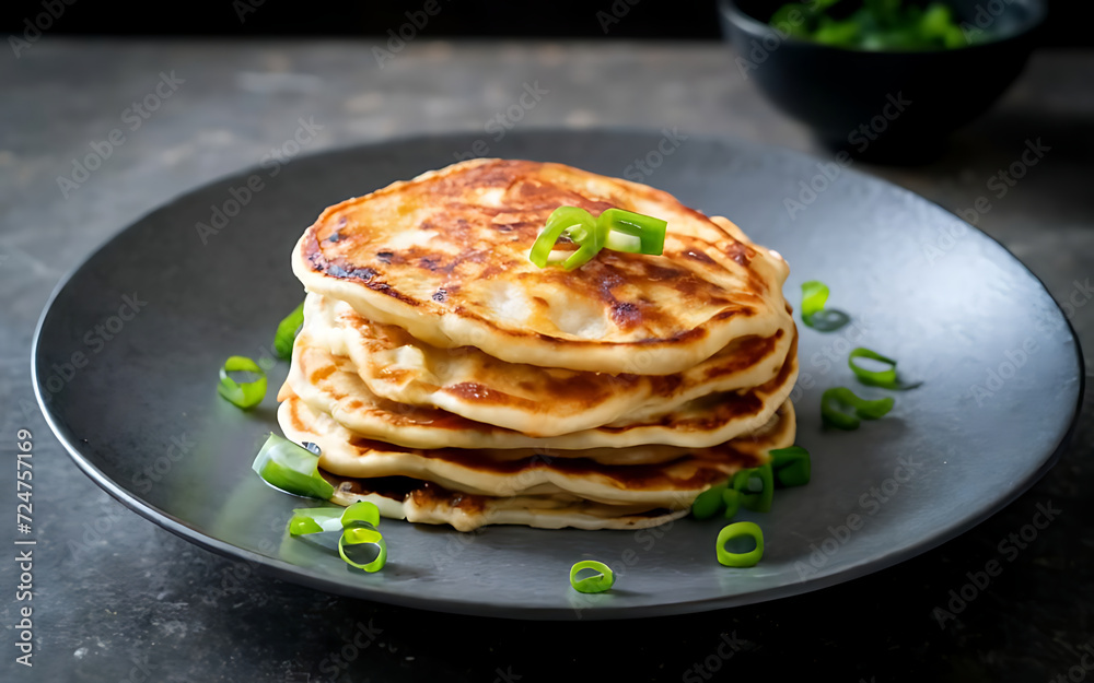 Capture the essence of Scallion Pancake in a mouthwatering food photography shot Capture the essence of Scallion Pancake in a mouthwatering food photography shot