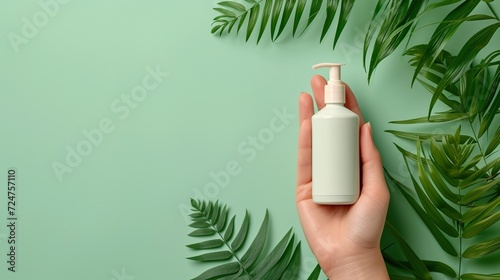 Concepto de una mano sosteniendo un producto cosmético vegano. Generado por IA.