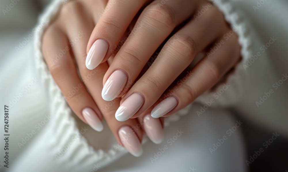 Female hand with white nail design. Nail polish manicure. Female hand with white nail design. Nail polish manicure.