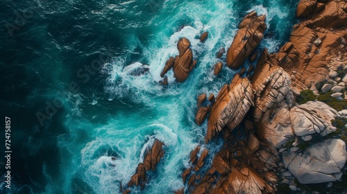 A View Of The Ocean From A Bird'S Eye View, Aestheticism, Panoramic Anamorphic, Boulders, Design Milk, In Australia, Ultra High Detail, Taken From A Plane, Beautiful Wallpaper, Coming Ashore, Cinemati photo