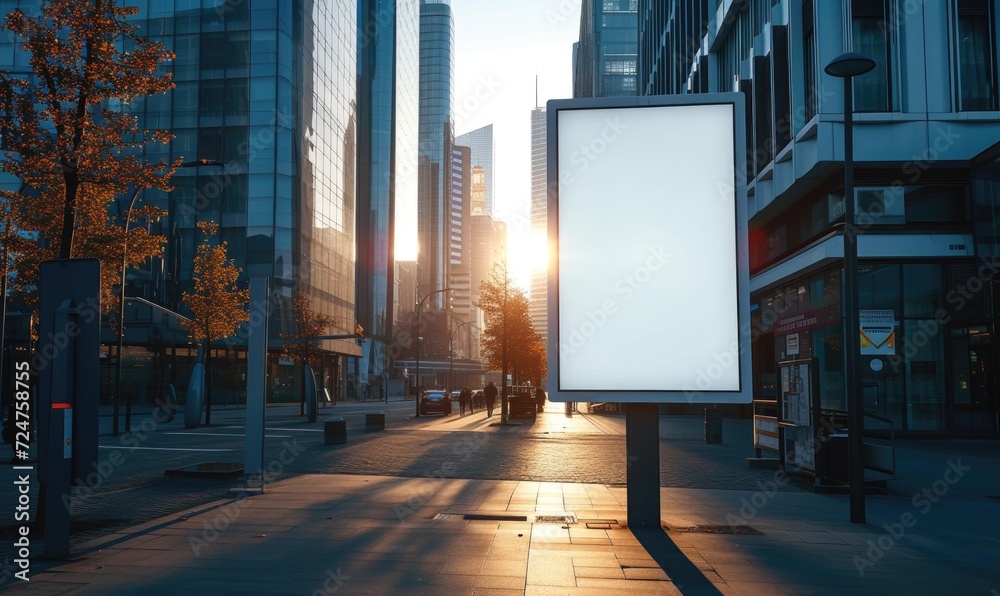 Blank street billboard on city street. Mock up of vertical advertising stand in the street Blank street billboard on city street. Mock up of vertical advertising stand in the street