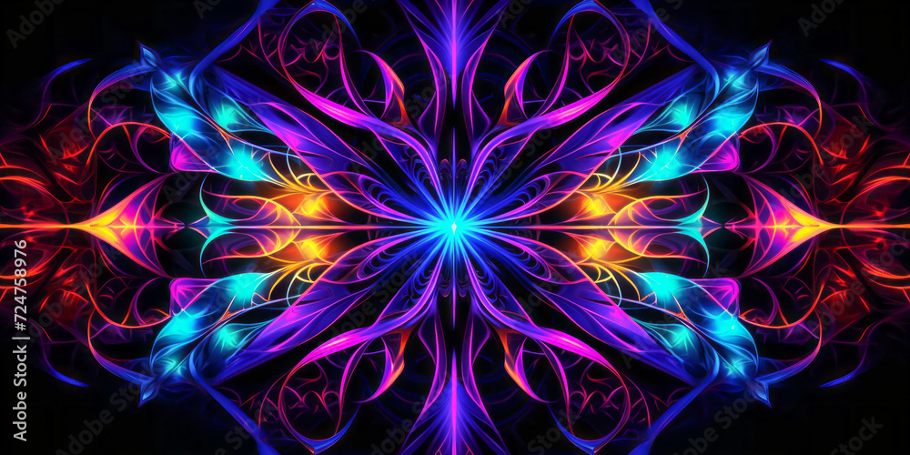 Electric symphony of neon lights in abstract mandala design