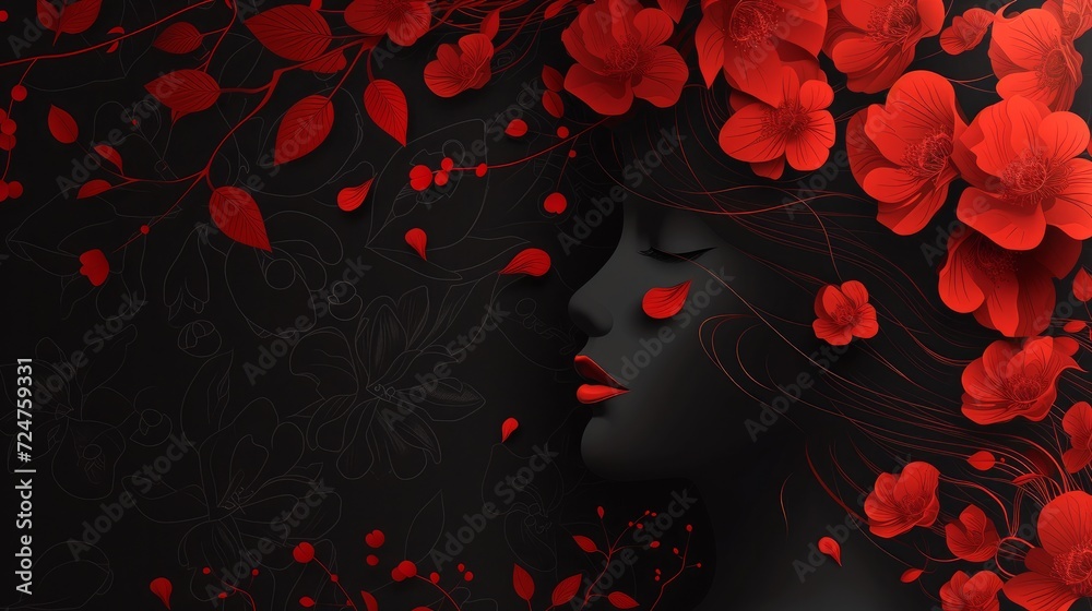 International Womens Day Banner. 8 March on the dark, black and red background. Vector illustration