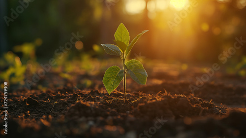 White sprout of a young plant growing in the soil, symbolizing life and nature's development in agriculture and the environment