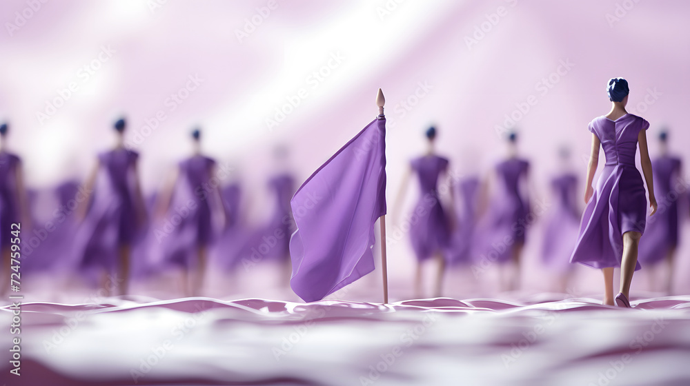 A petite purple hued figurine symbolizes the strength of feminism, Generative AI - obrazy, fototapety, plakaty 